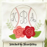 Baseball with Flowers Machine Applique Design